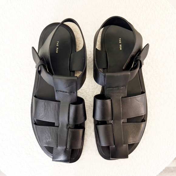 The Row $1050 Fisherman Sandals in Black Leather Covered Buckle Strap Size 40/10 - Picture 10 of 16